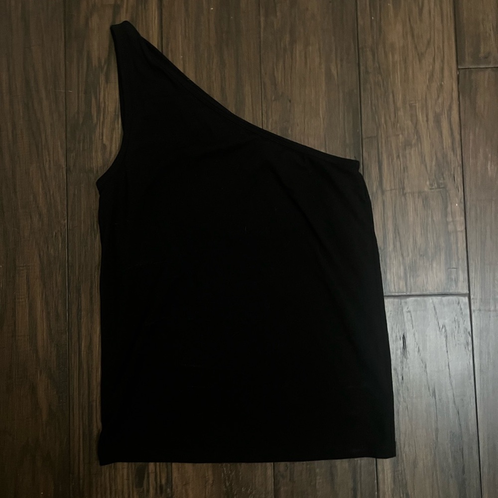 One shoulder black tank top